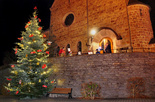 Weihnachtsbaum vor der evangelischen Kirche in Wilnsdorf. Foto: Frank Manderbach